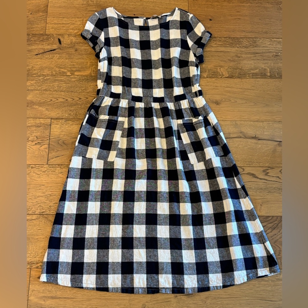LOFT outlet Checkered NAVY & WHITE Dress w/ pockets - Sz L - Comfy & Flattering!